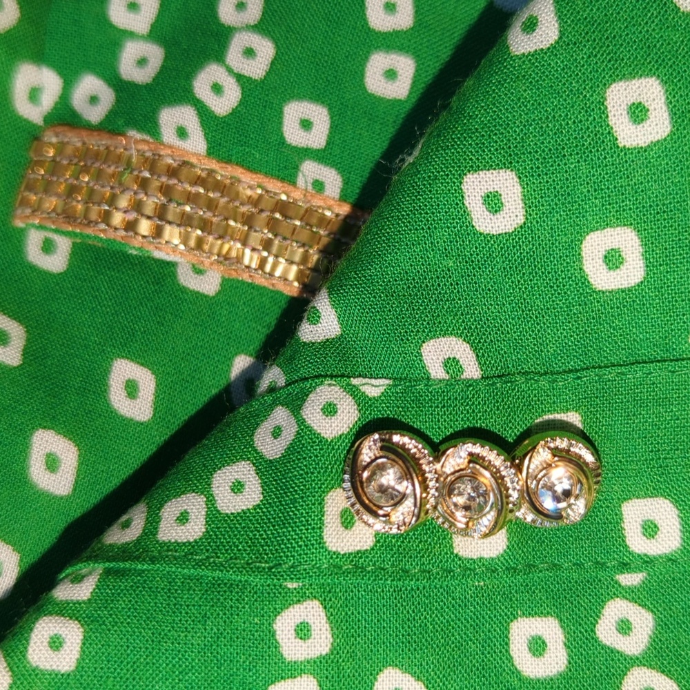 ๐ New Grass Green White Gold Trim Kurta Dress M Tunic Party - Picture 6 of 16